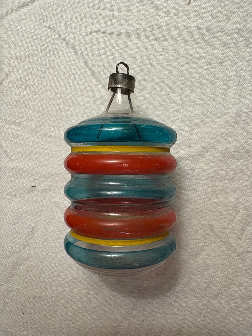 Vintage WWII 1940s Unsilvered Glass Barrel Accordion Christmas Ornament